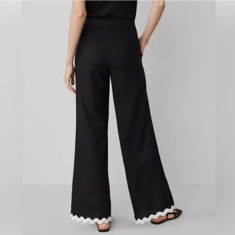 NWT Ann Taylor Linen Wide Leg Pants With Ricrac Scalloped Hem In Black Size 8 - Picture 2 of 10